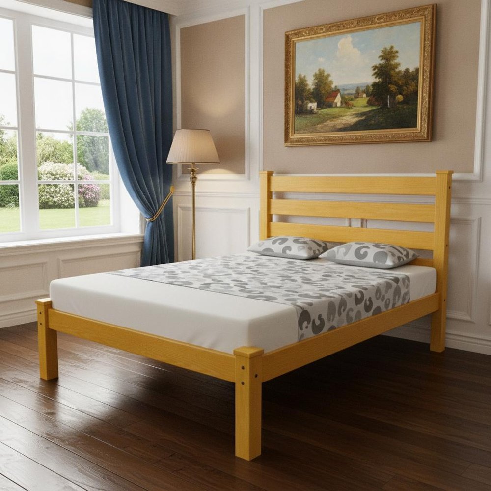 Yellow Solid Wood Full Bed Frame