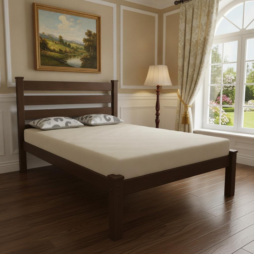 Brown Solid Wood Queen Bed Frame