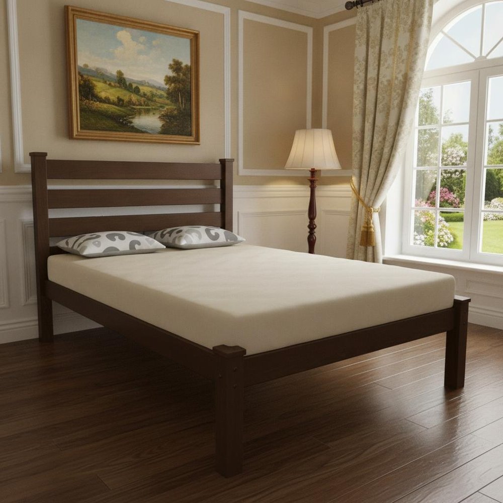 Brown Solid Wood Queen Bed Frame