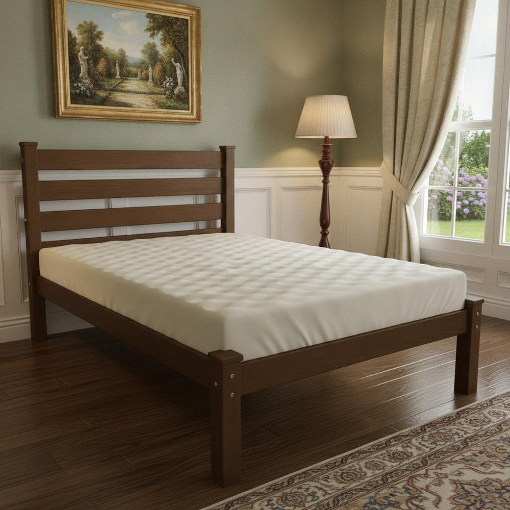 Brown Solid Wood Queen Bed Frame