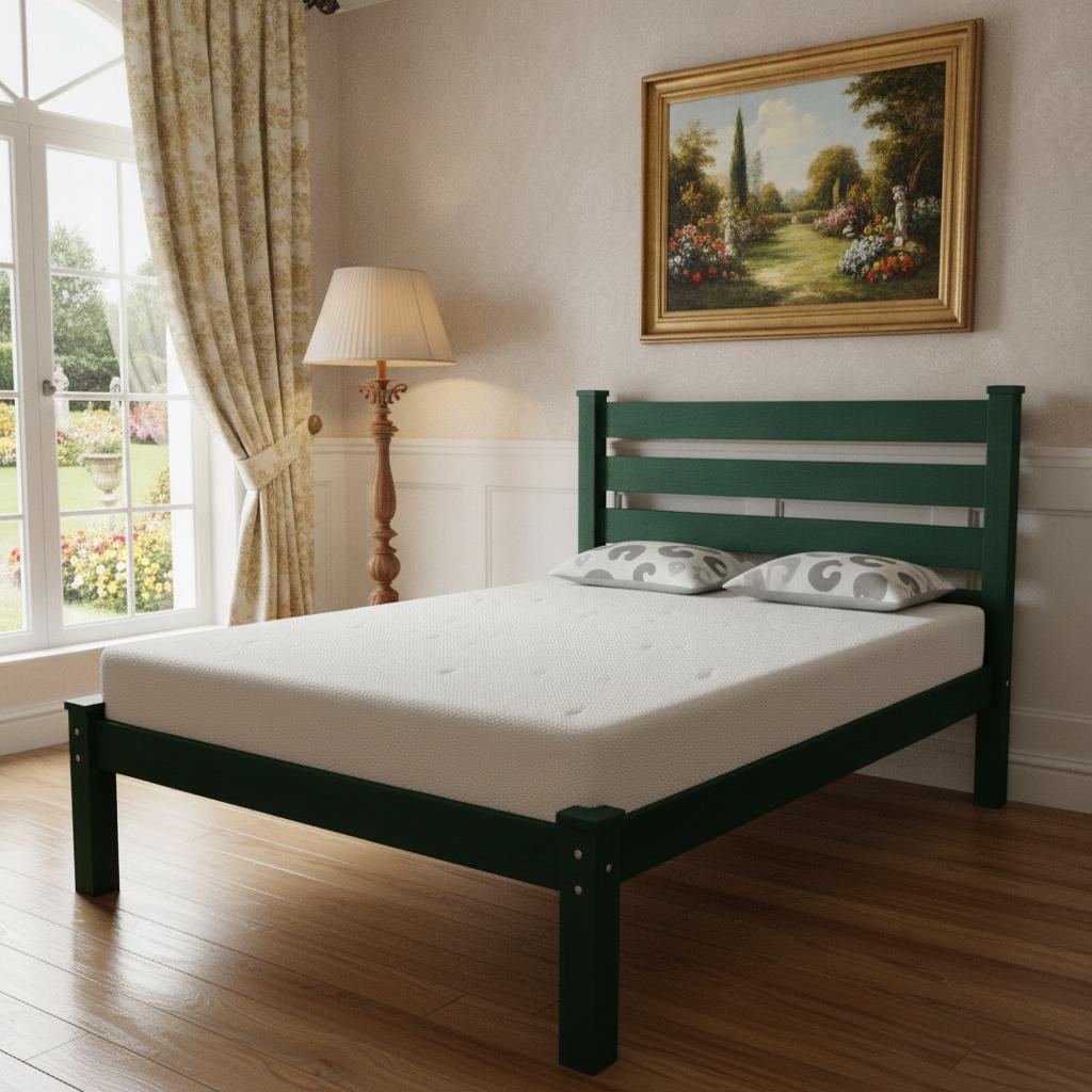 Dark Green Solid Wood Queen Bed Frame