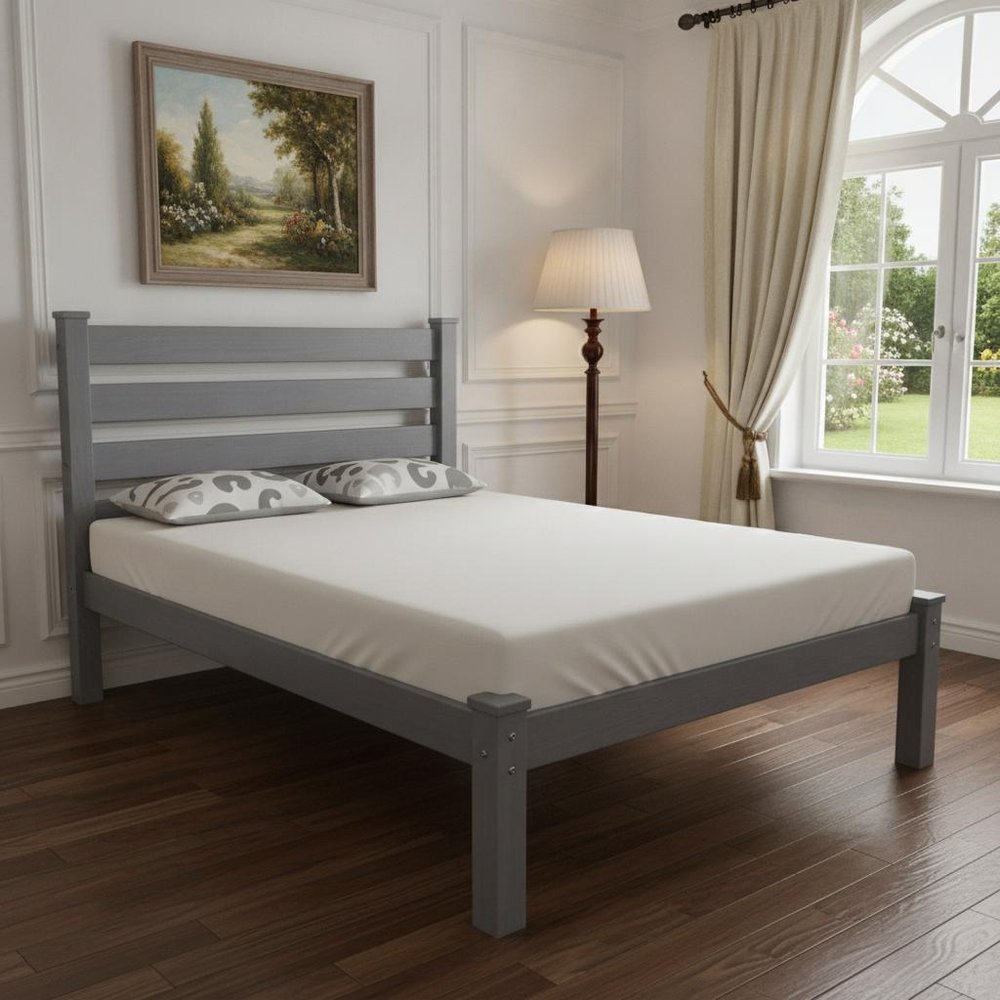 Gray Solid Wood Queen Bed Frame