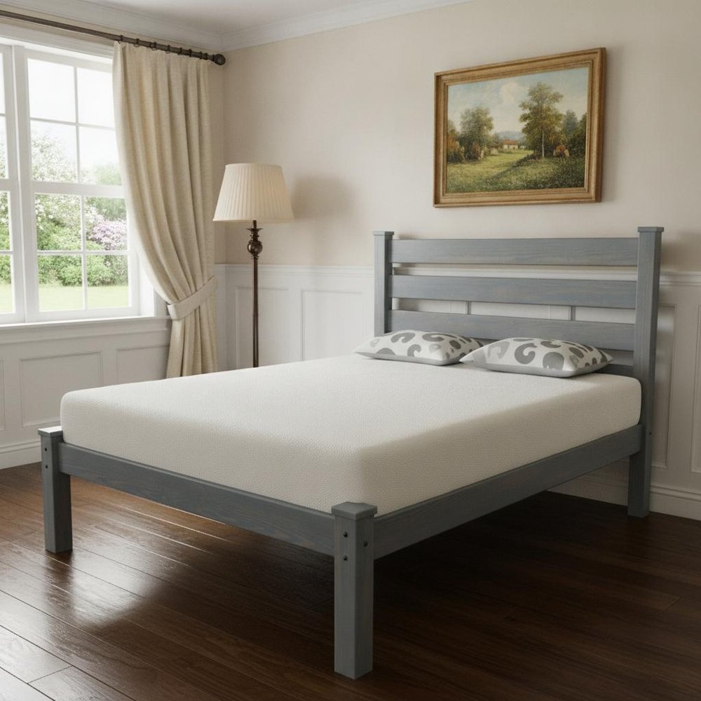 Gray Solid Wood Queen Bed Frame