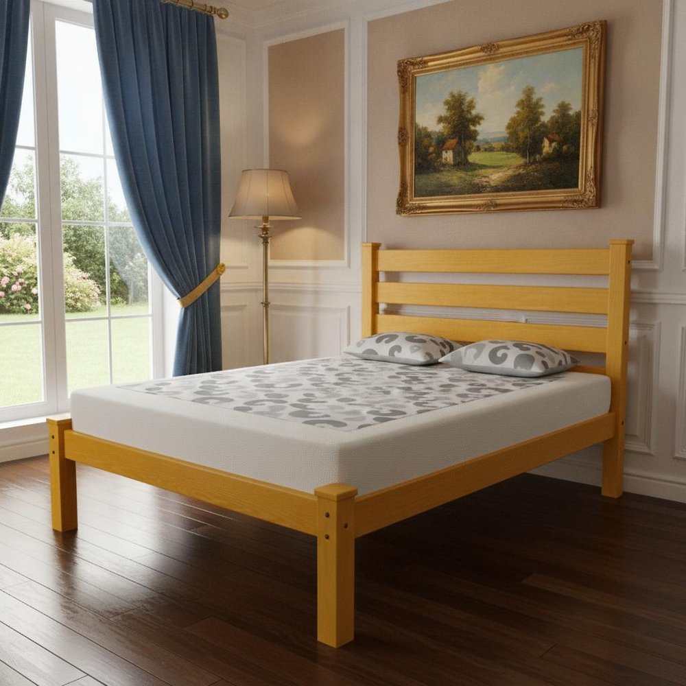 Yellow Solid Wood Queen Bed Frame
