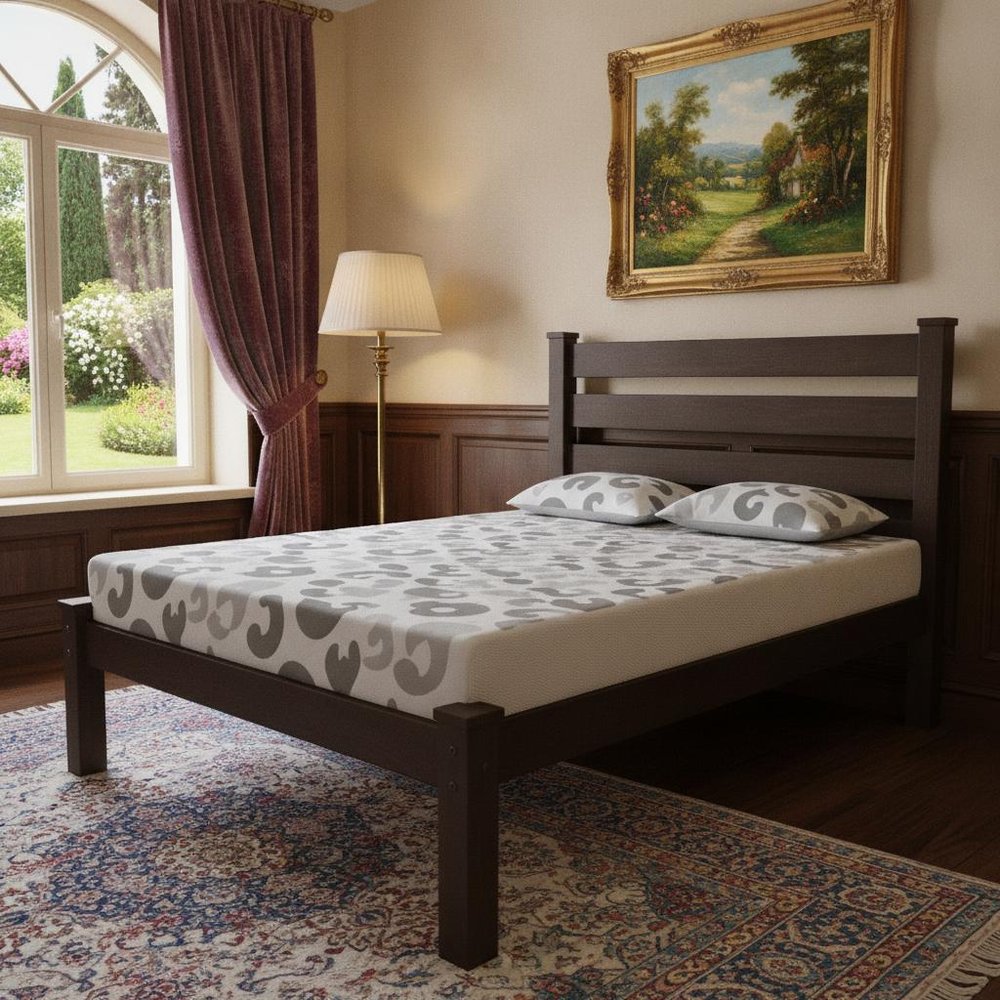 Brown Solid Wood Queen Bed Frame