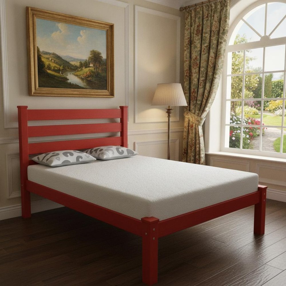 Red Solid Wood Queen Bed Frame