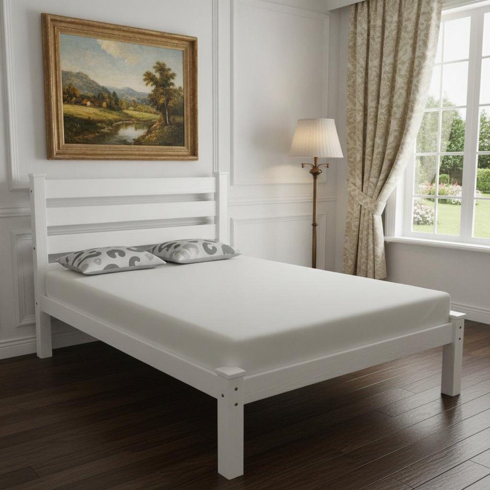 White Solid Wood Queen Bed Frame