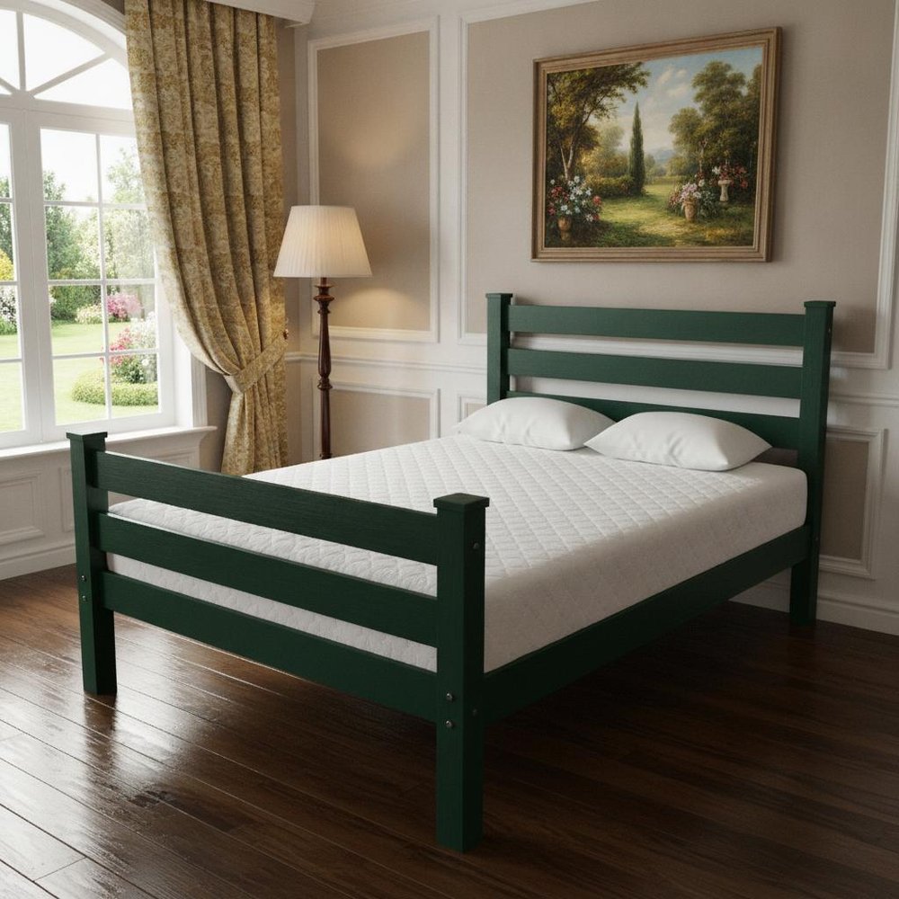Dark Green Solid Wood Twin Bed Frame