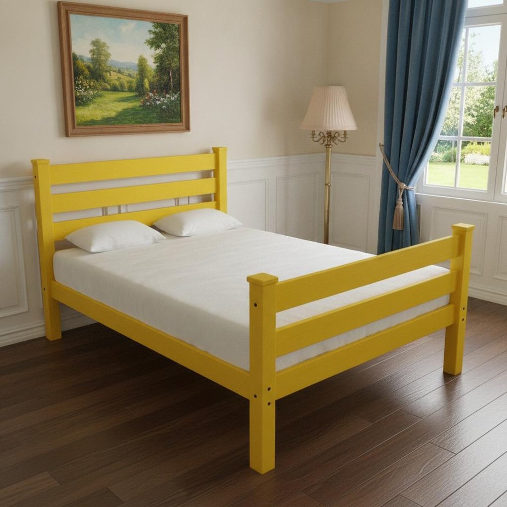 Canary Yellow Solid Wood Full Bed Frame