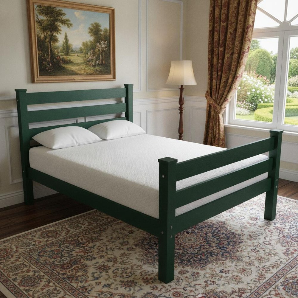 Dark Green Solid Wood Full Bed Frame