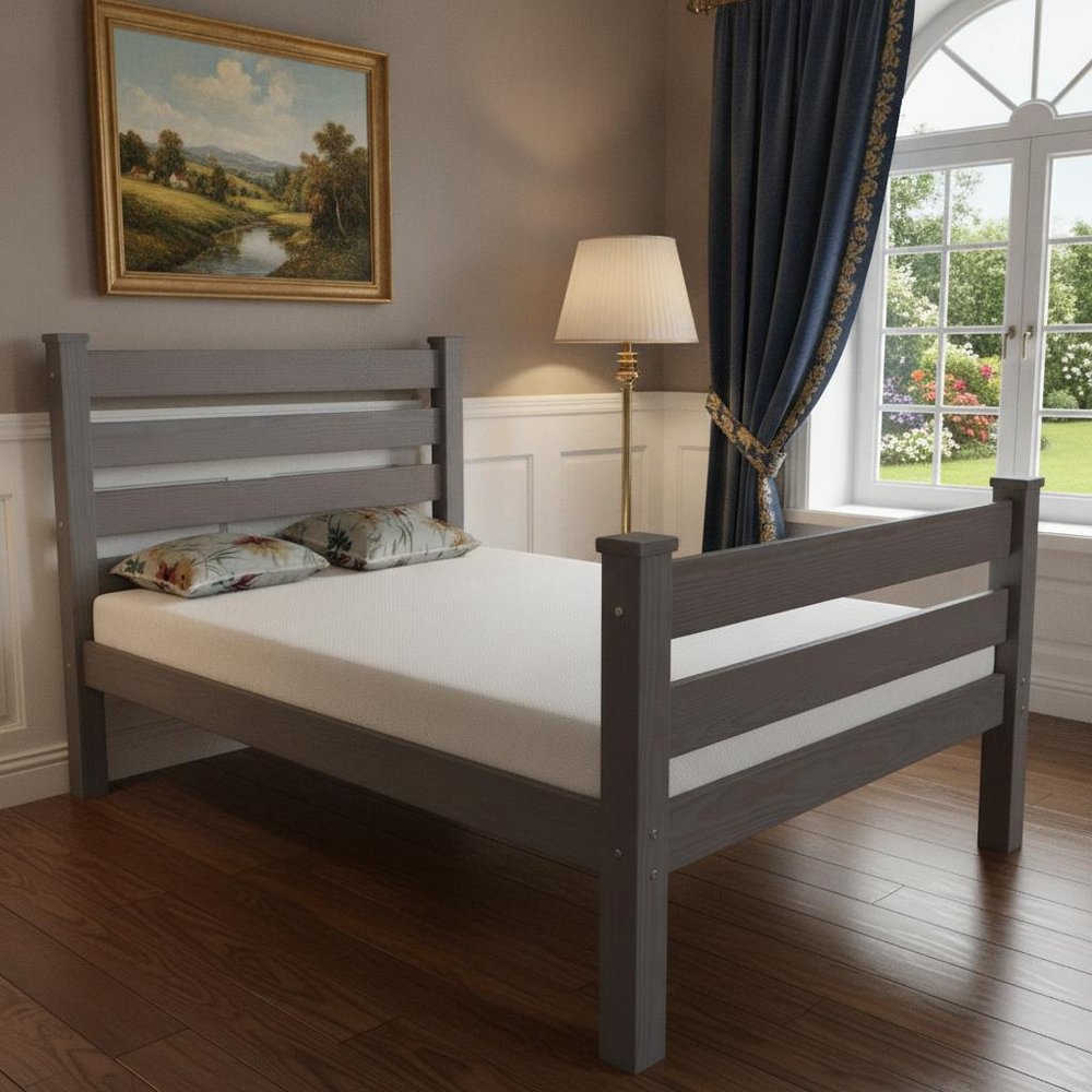 Gray Solid Wood Full Bed Frame