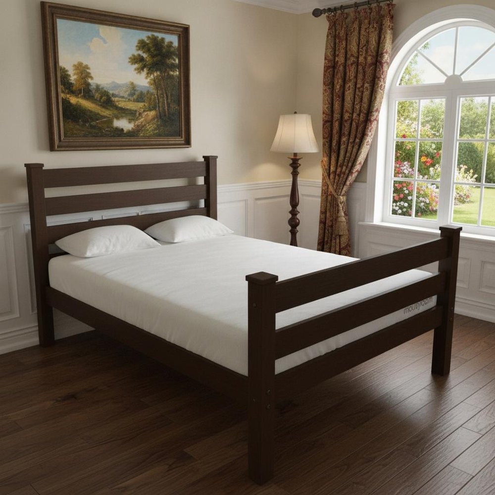 Coffee Solid Wood Queen Bed Frame