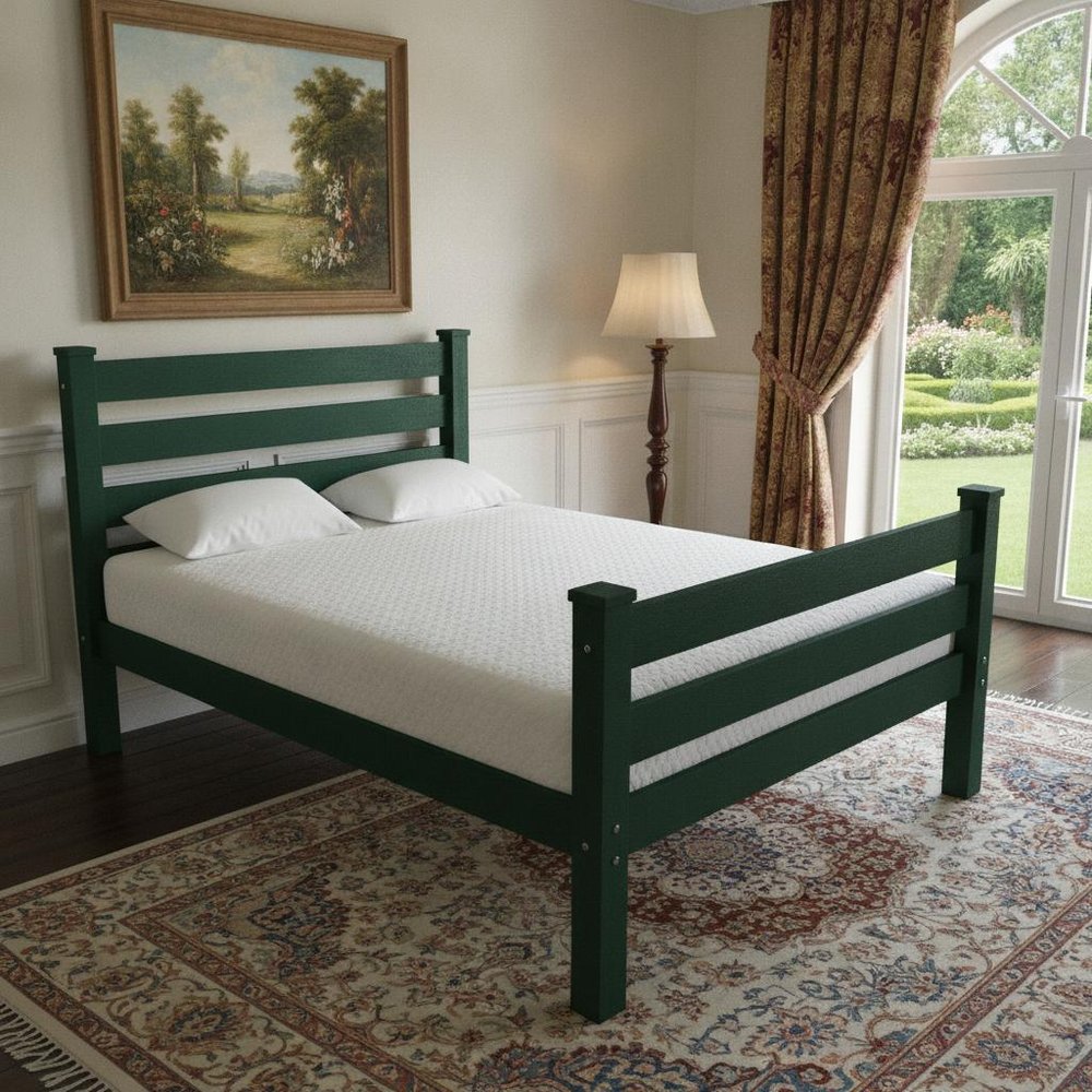 Dark Green Solid Wood Queen Bed Frame