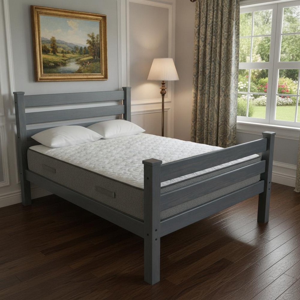 Gray Solid Wood Queen Bed Frame