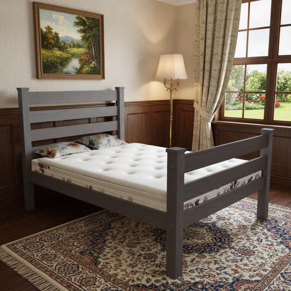 Gray Solid Wood Queen Bed Frame