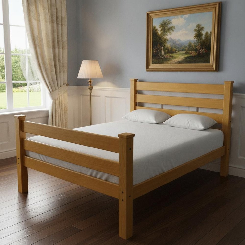 Orange Solid Wood Queen Bed Frame