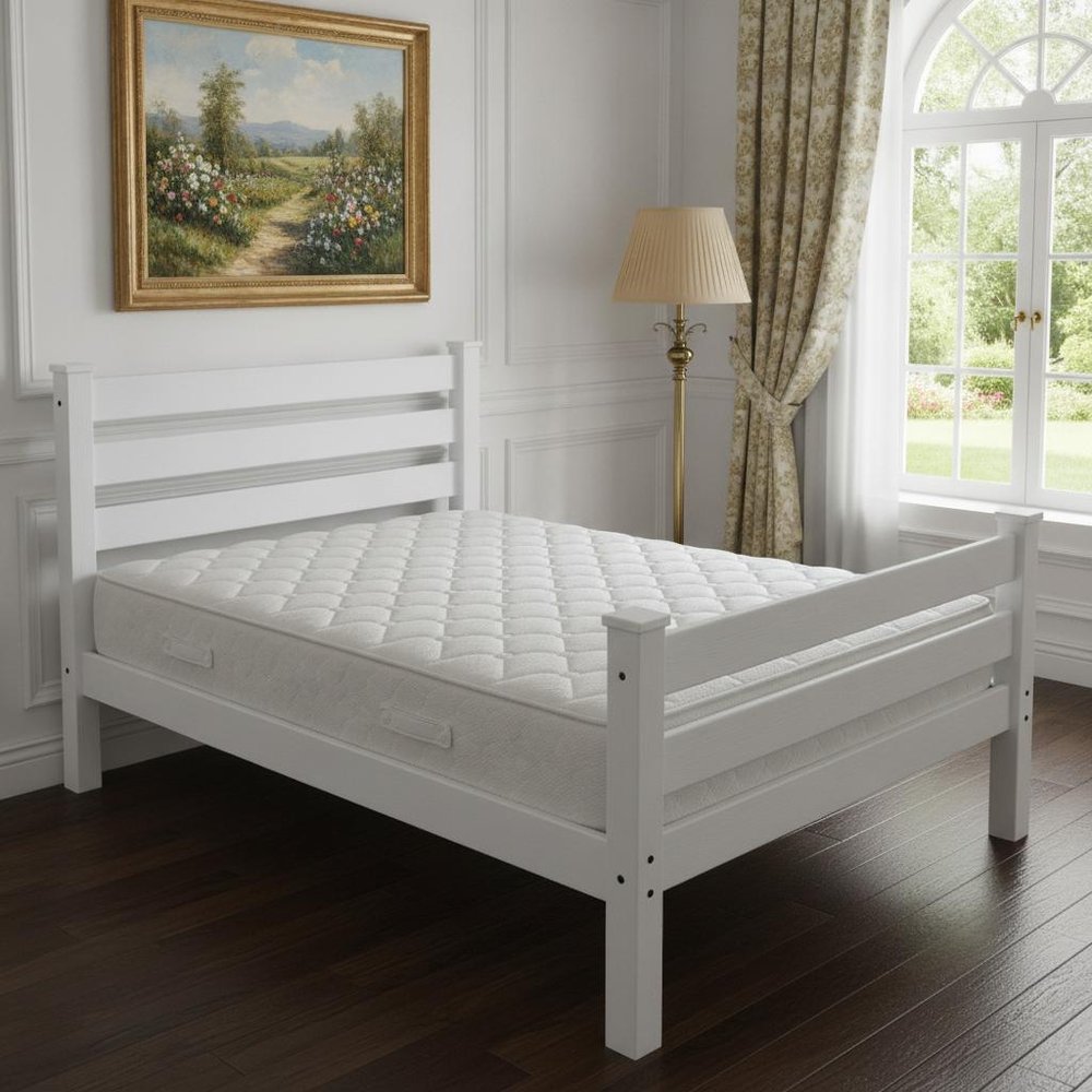 White Solid Wood Queen Bed Frame