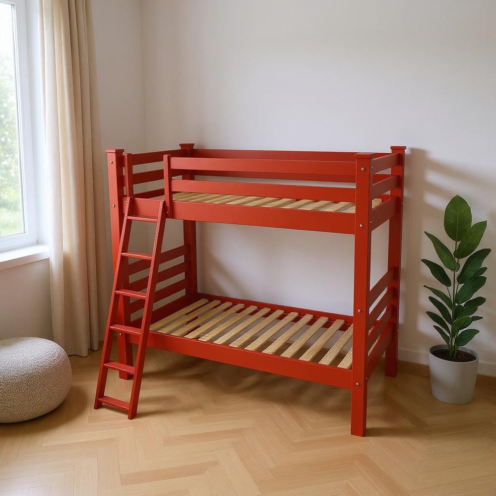 Red Full Solid Wood Bunk Bed