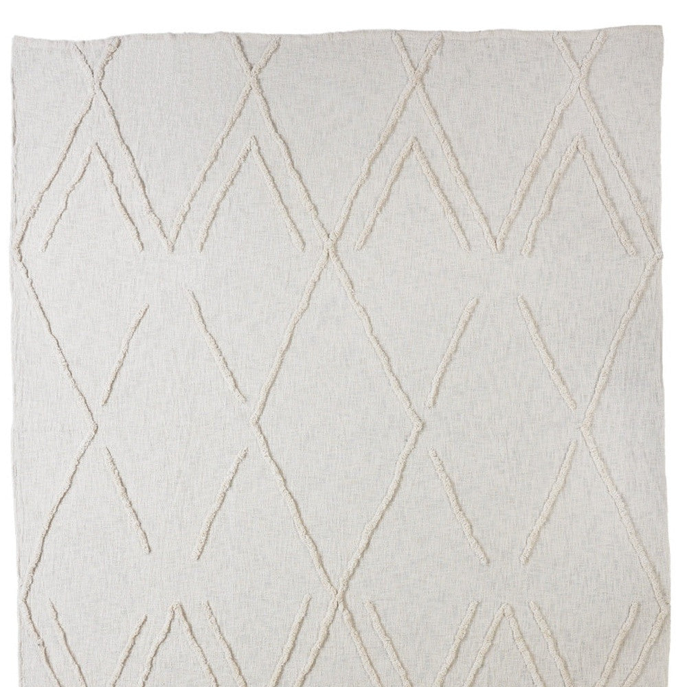 Ivory Geometric Queen Cotton Coverlet