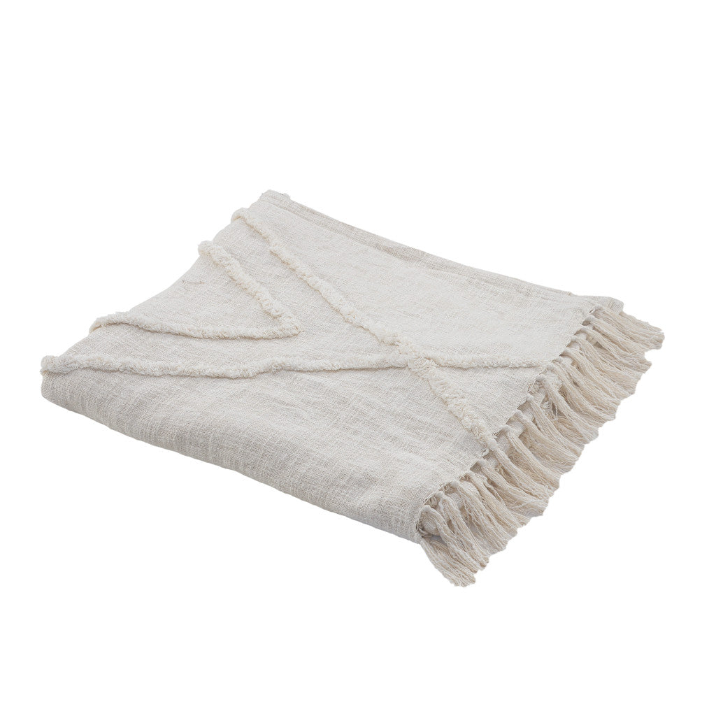 Ivory Geometric Queen Cotton Coverlet