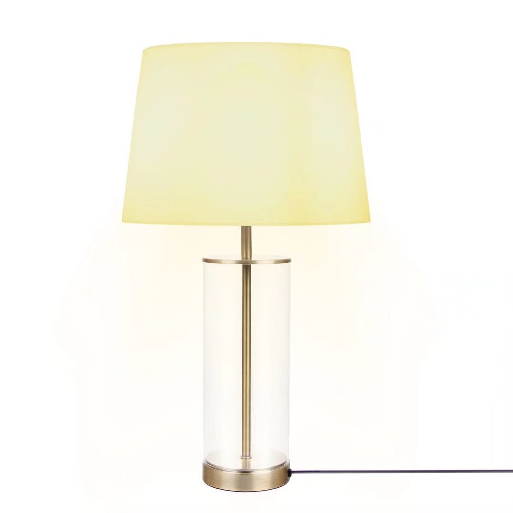 23" Brass And Clear USB Bedside Lamp With Empire Shade