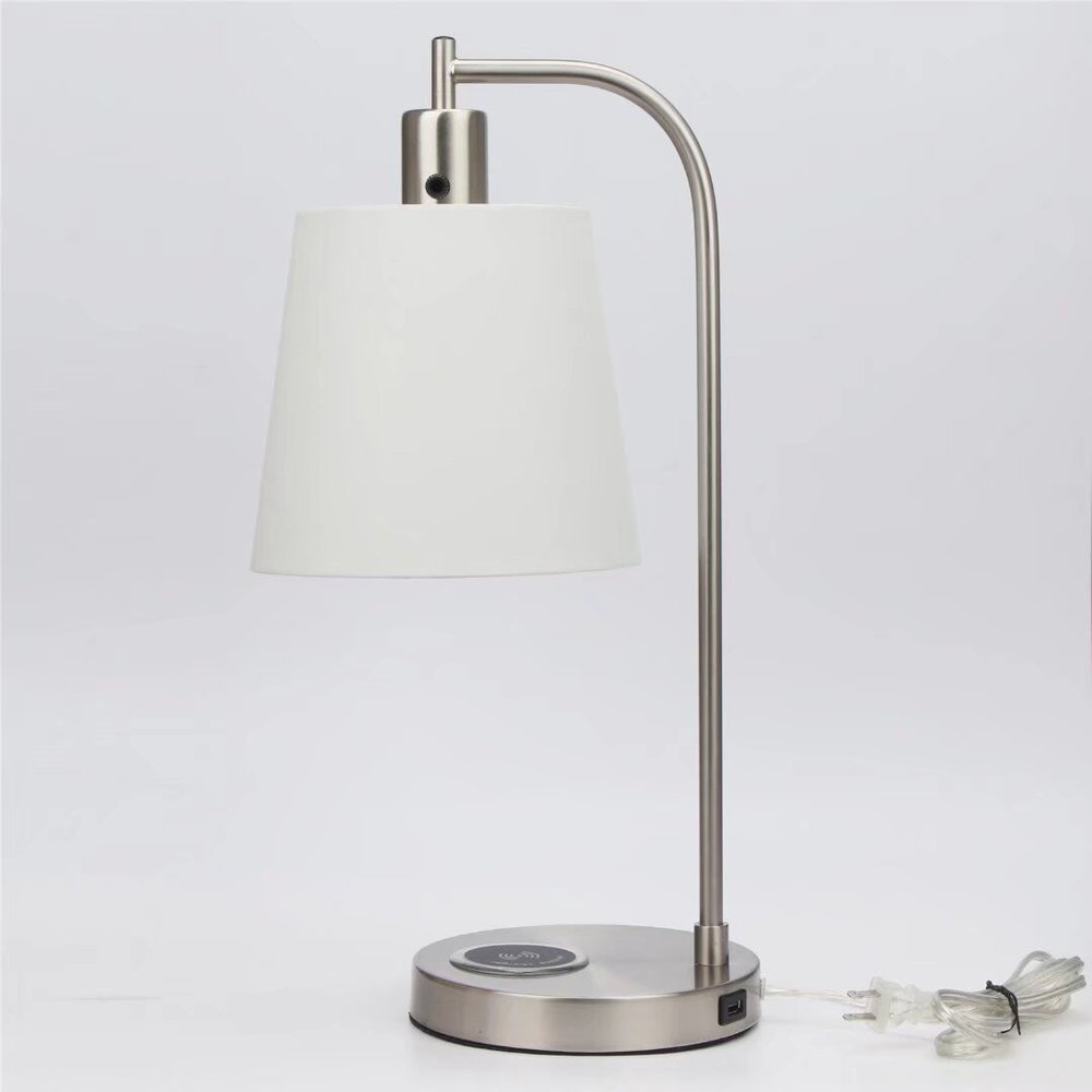 20" Nickel Round USB Bedside Lamp With Empire Shade