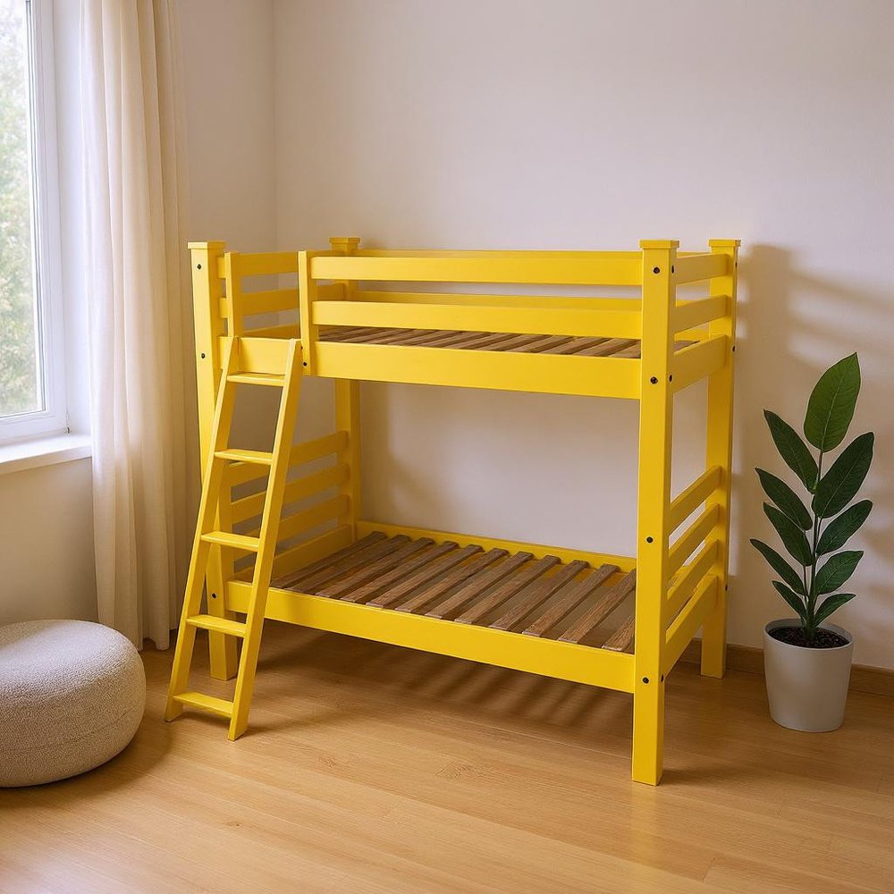 Yellow Queen Solid Wood Bunk Bed