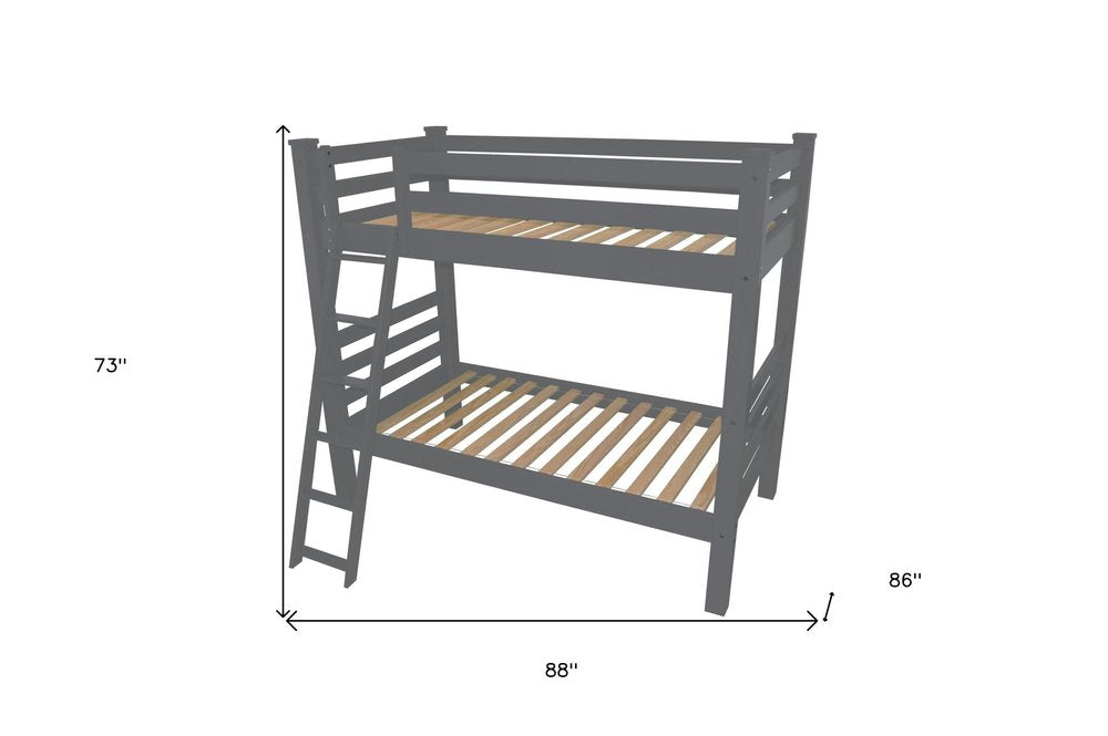 Gray Queen Solid Wood Bunk Bed