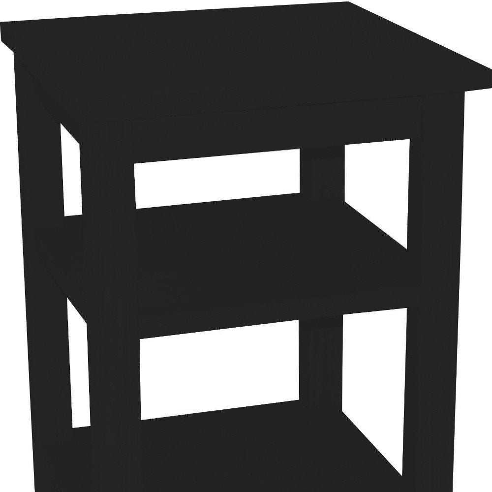 28" Black Solid Wood Nightstand