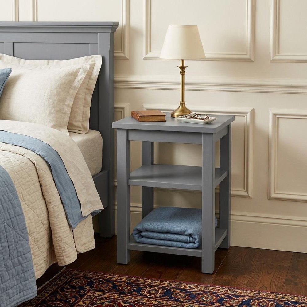 28" Gray Solid Wood Nightstand