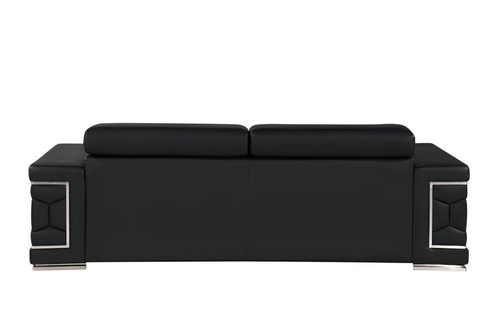 89" Beige Leather Sofa With Silver Legs