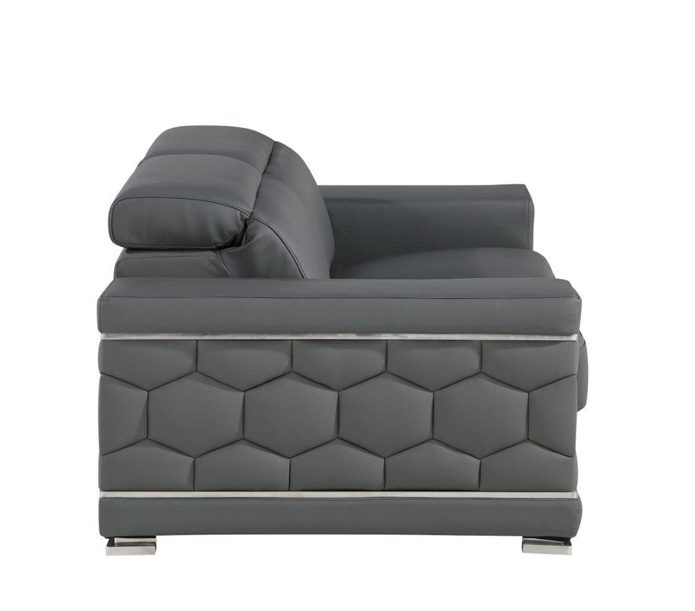 89" Beige Leather Sofa With Silver Legs
