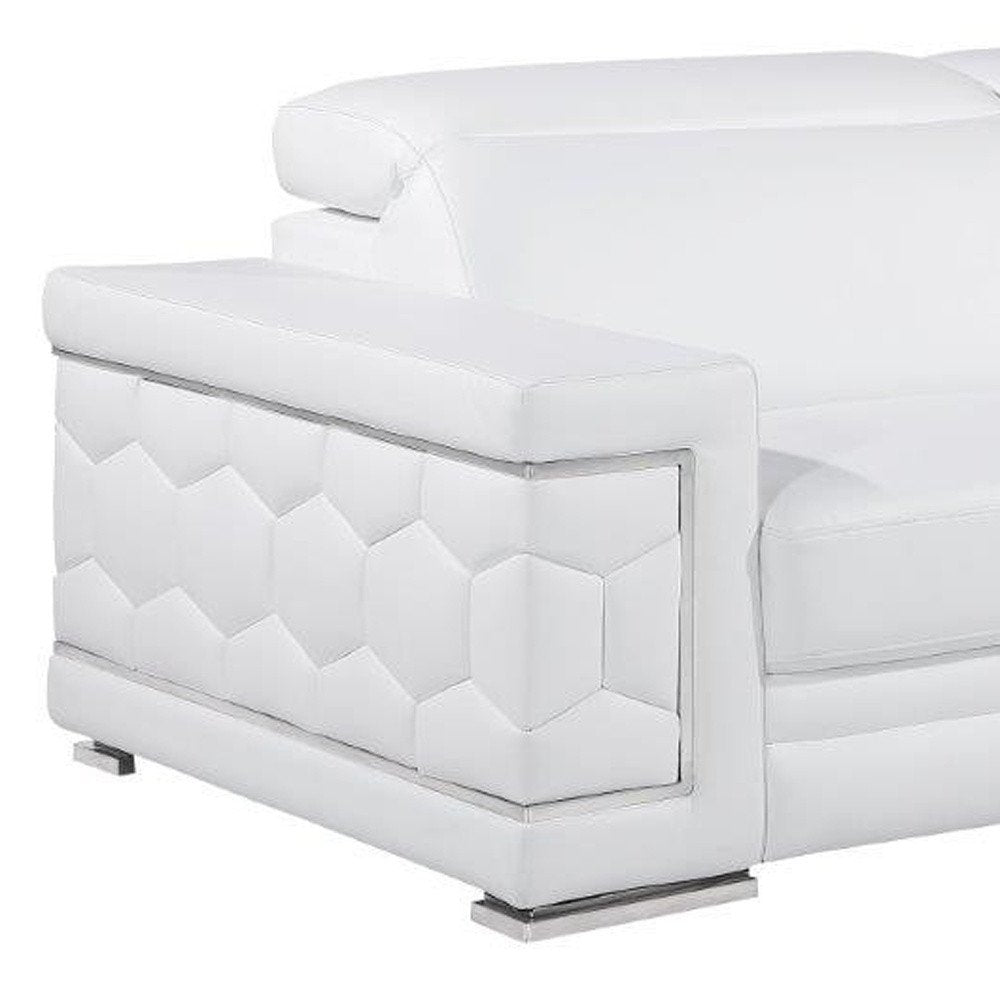 89" Beige Leather Sofa With Silver Legs