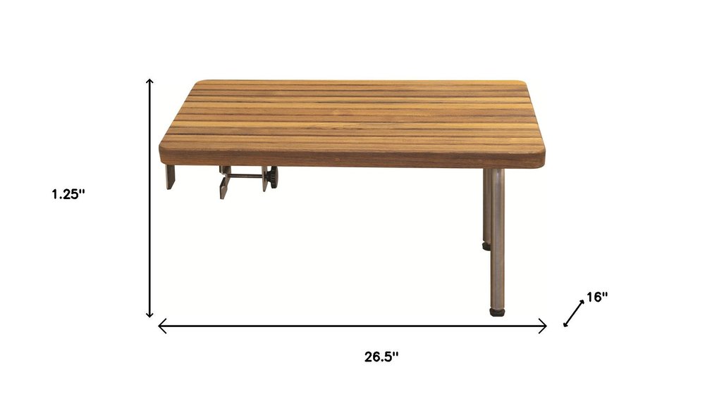 1" X 27" Brown Teak Rectangular Shower Bench