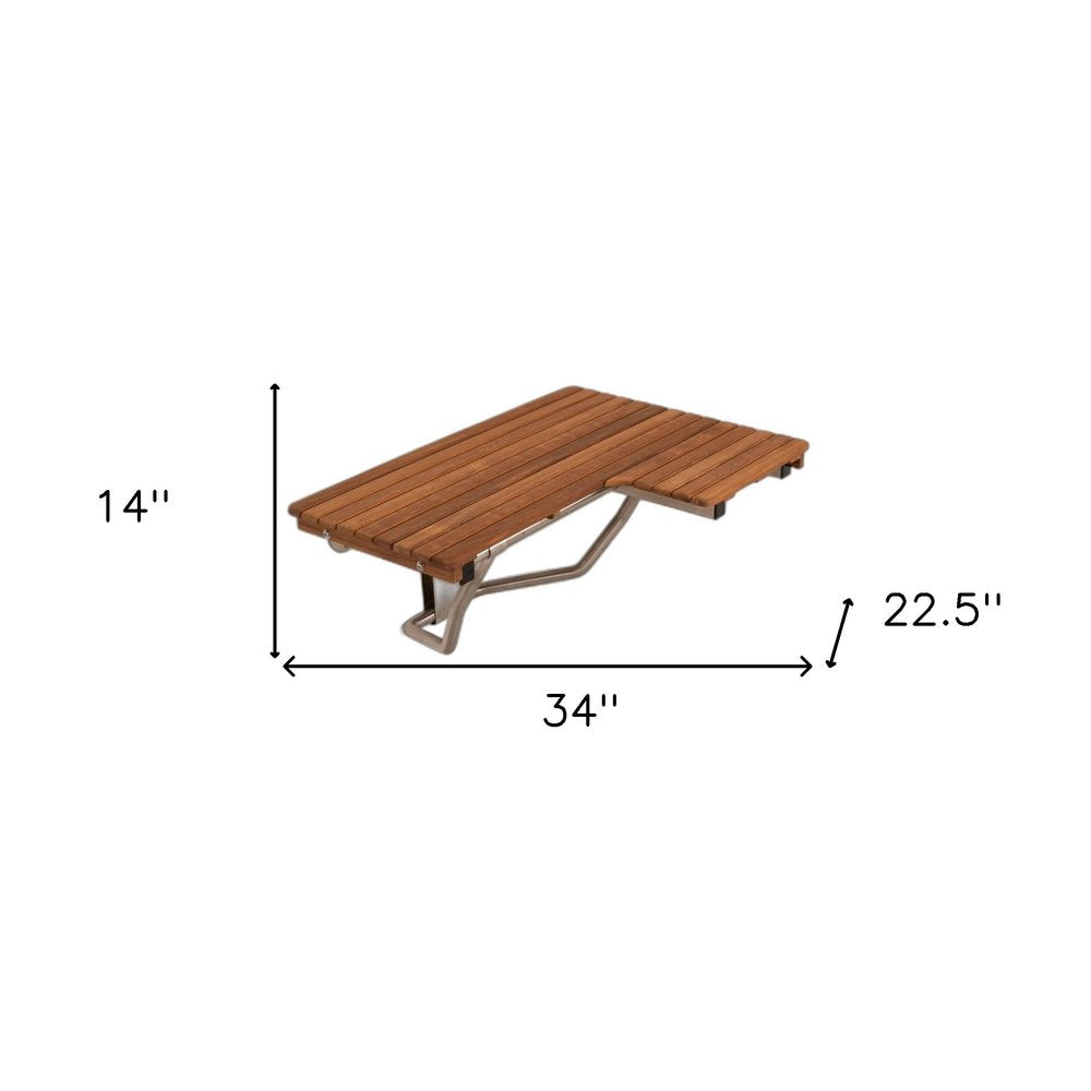 14" X 34" Brown Teak Wall Mount Rectangular Shower Bench