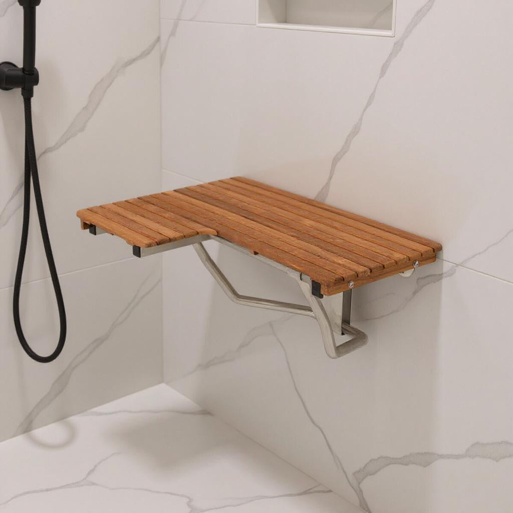 14" X 34" Brown Teak Wall Mount Rectangular Shower Bench