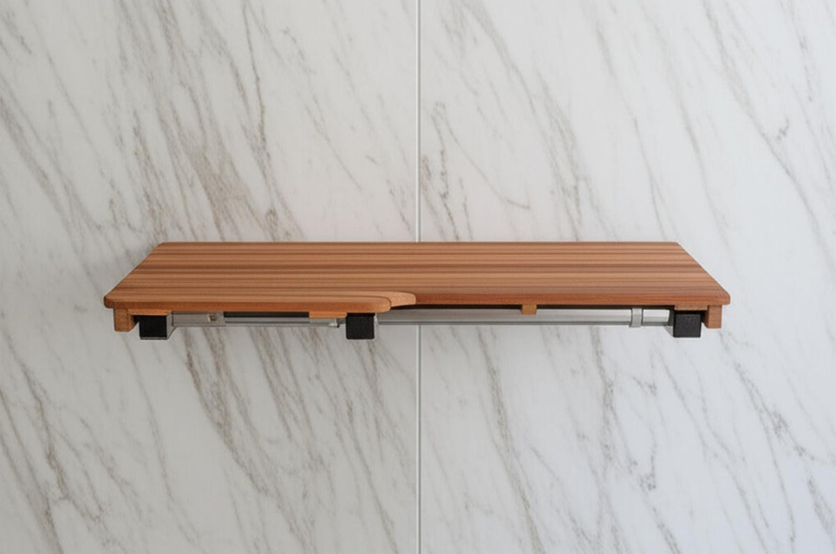 14" X 36" Brown Teak Wall Mount Rectangular Shower Bench
