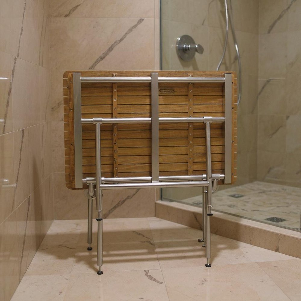 18" X 42" Brown Teak Rectangular Shower Bench