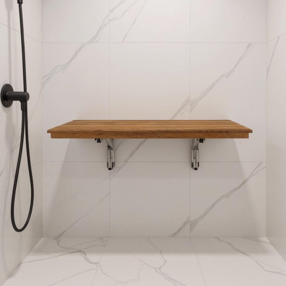 16" X 22" Brown Teak Wall Mount Rectangular Shower Bench