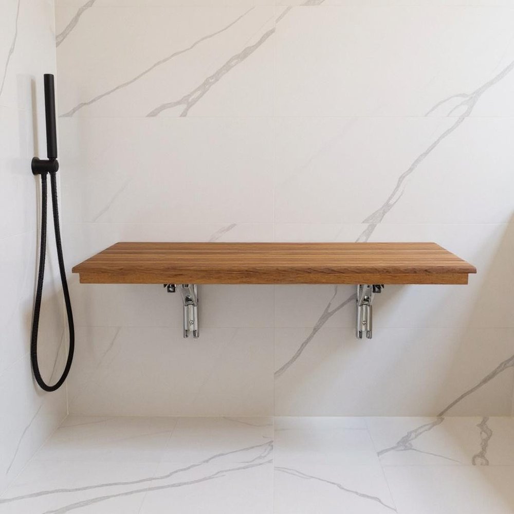 16" X 36" Brown Teak Wall Mount Rectangular Shower Bench