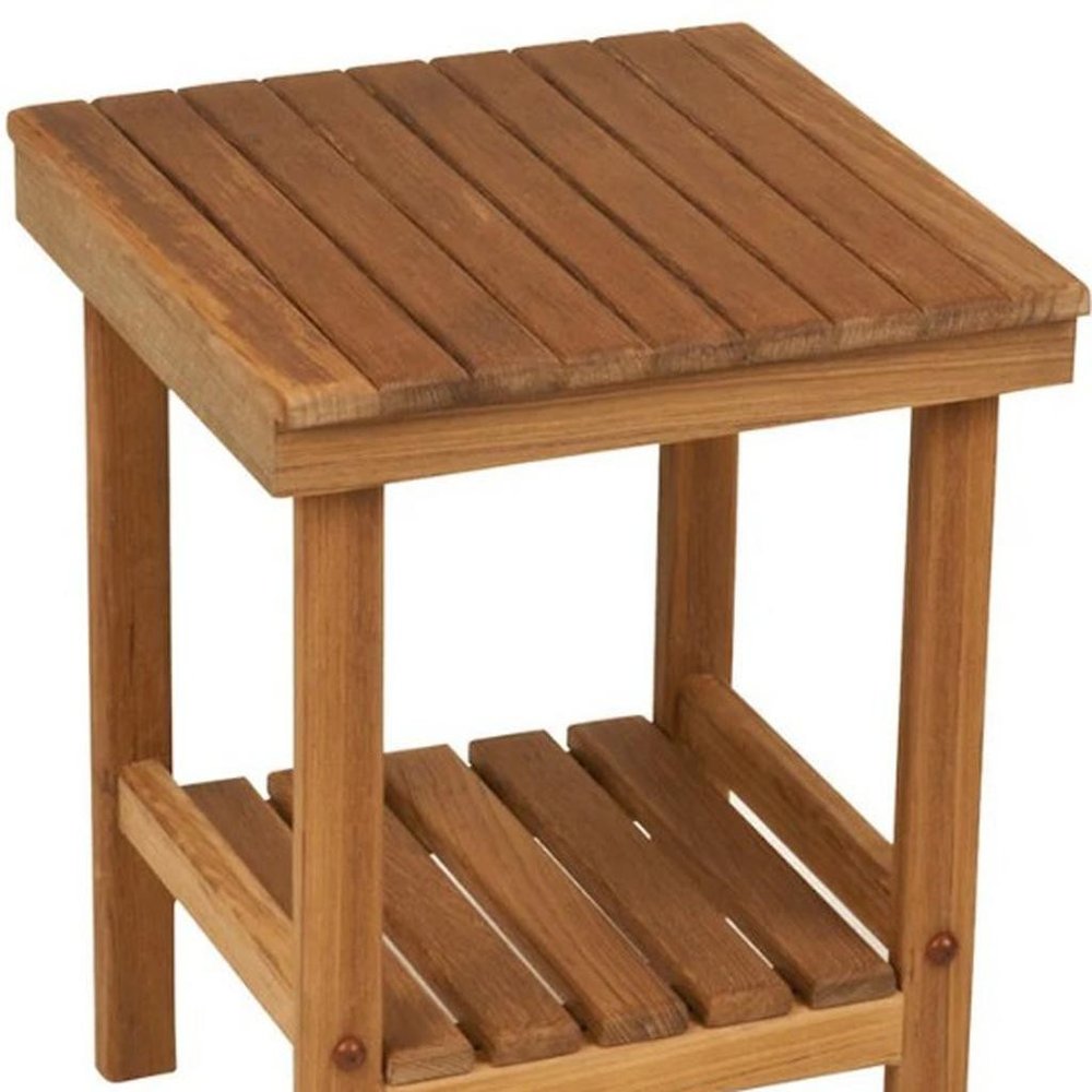16" X 13" Brown Teak Square Shower Bench With Shelf
