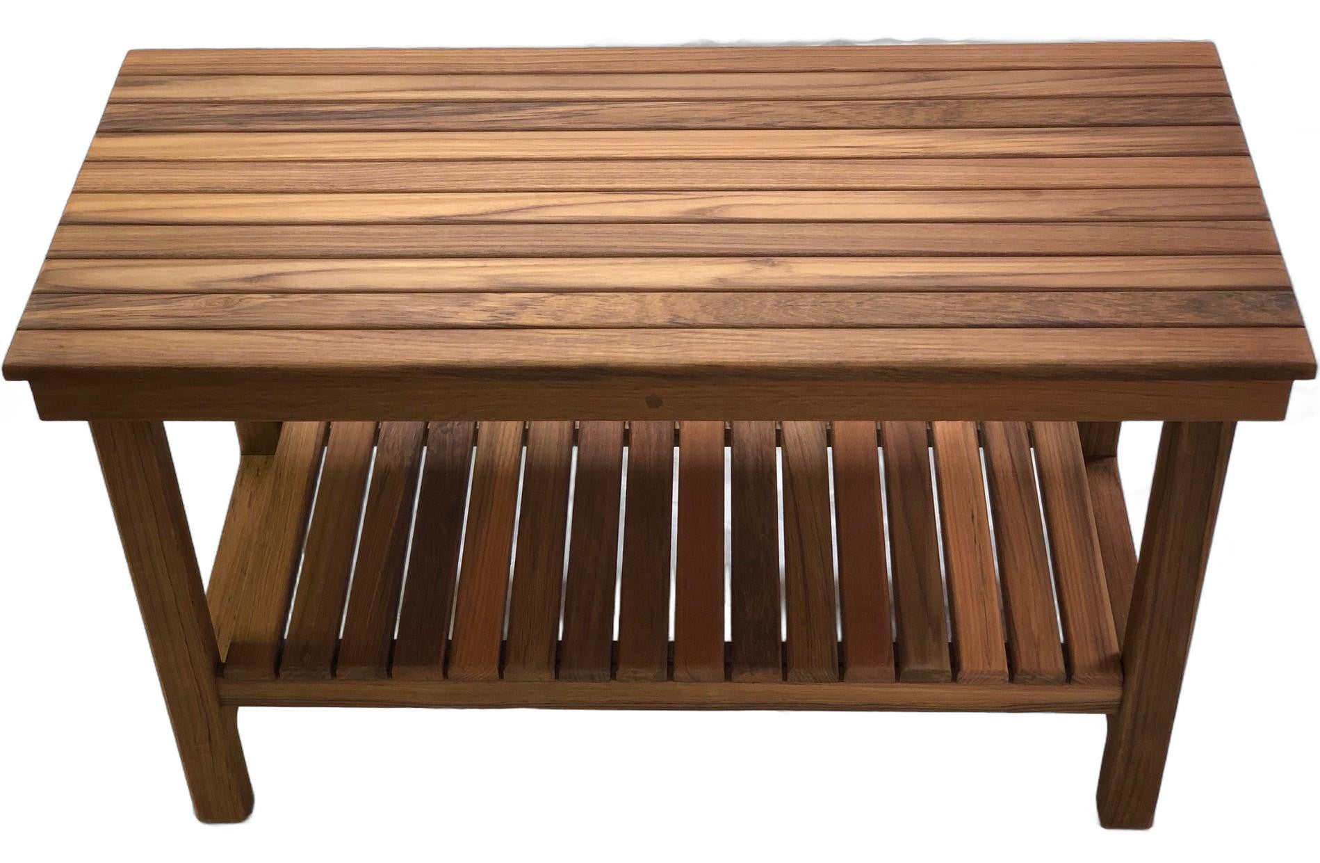 18" X 25" Brown Teak Rectangular Shower Bench With Shelf