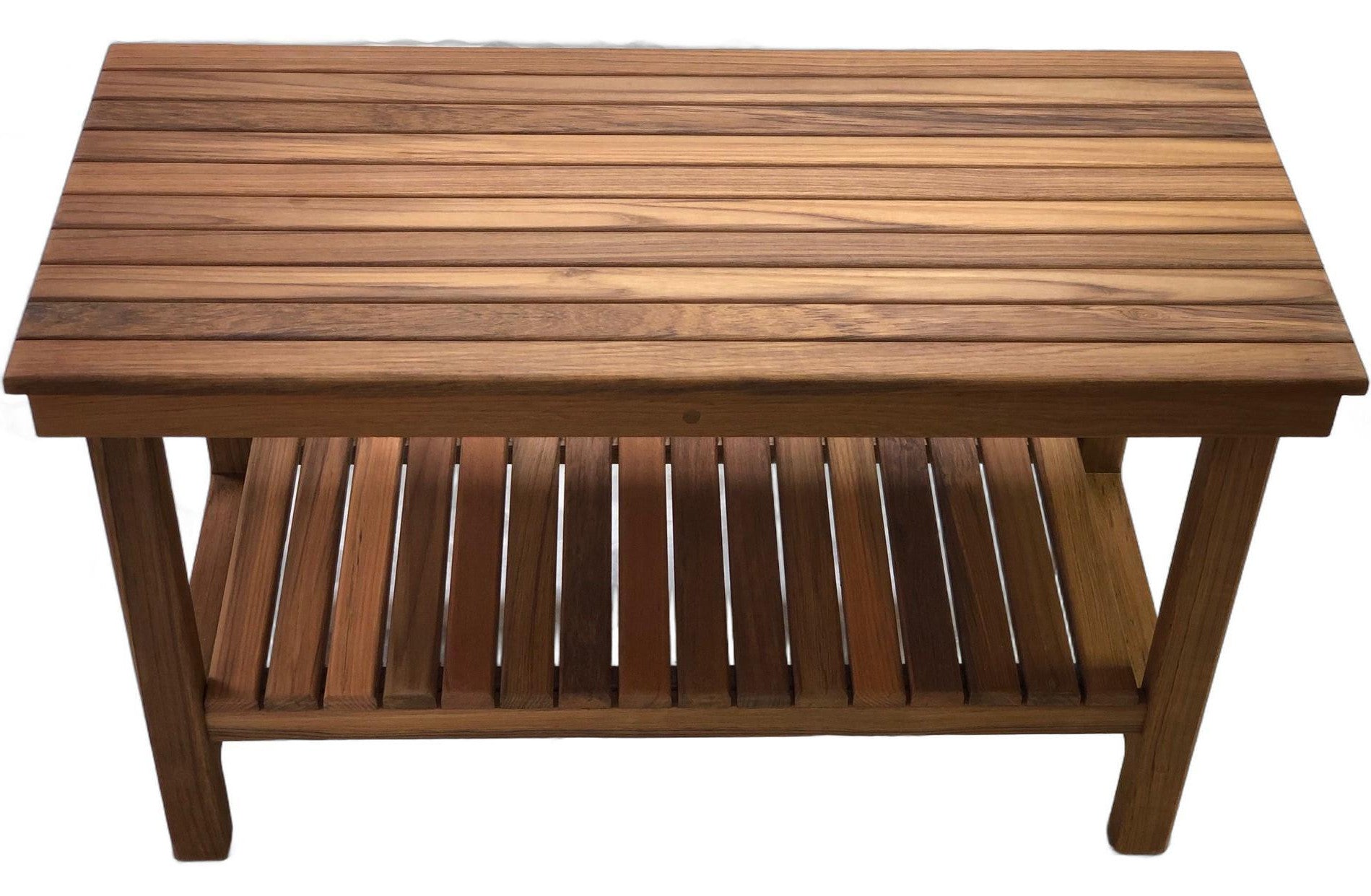 18" X 25" Brown Teak Rectangular Shower Bench With Shelf