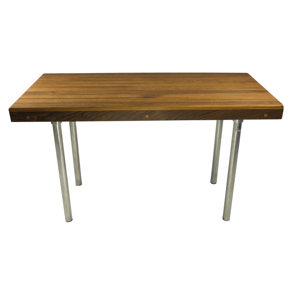 18" X 48" Brown Teak Wood And Stainless Steel Rectangular Shower Bench