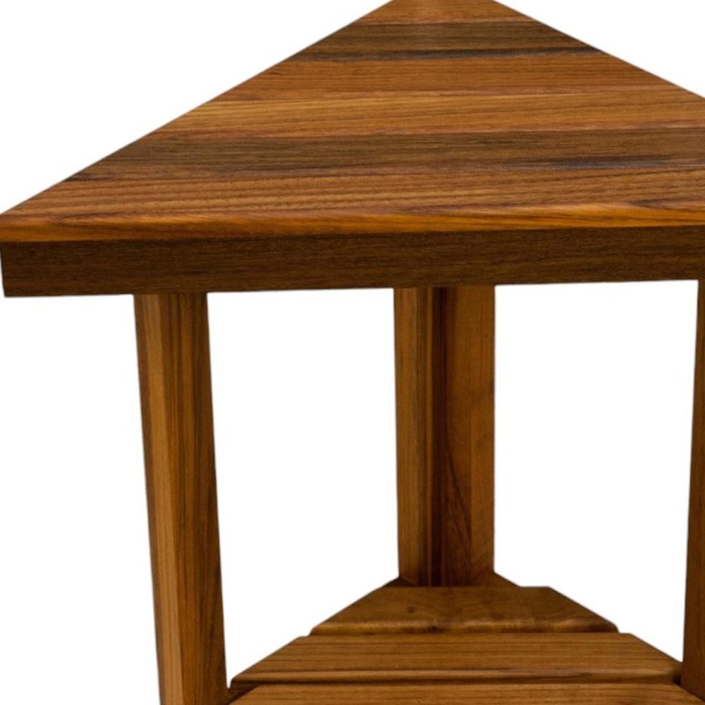 18" X 17" Brown Teak Corner Shower Bench With Shelf