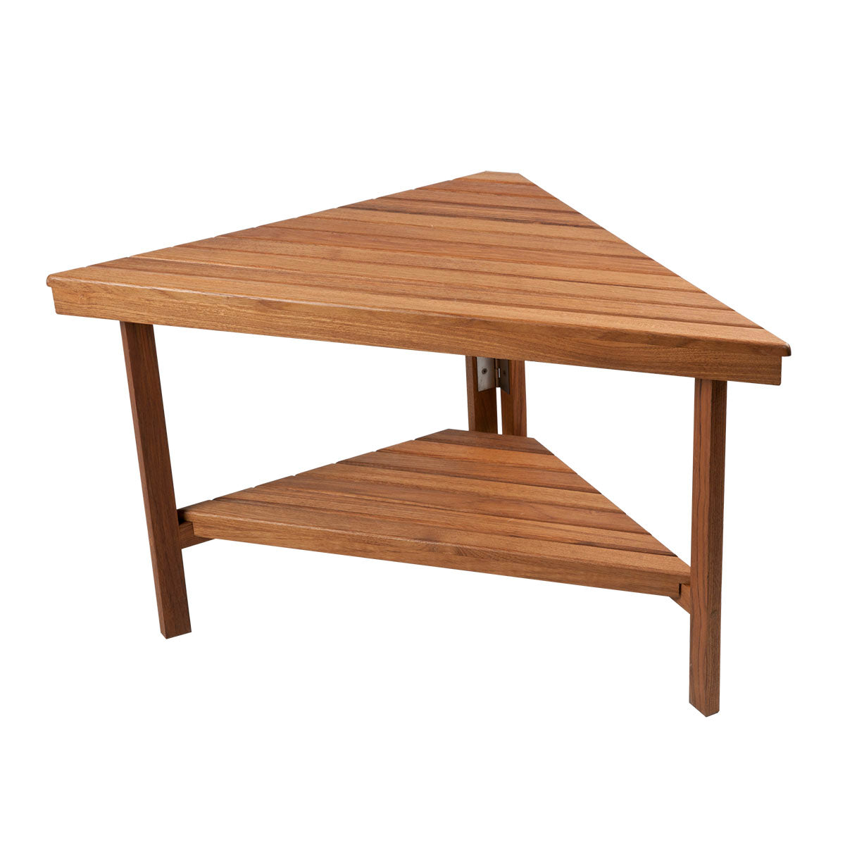 18" X 31" Brown Teak Corner Shower Bench With Shelf