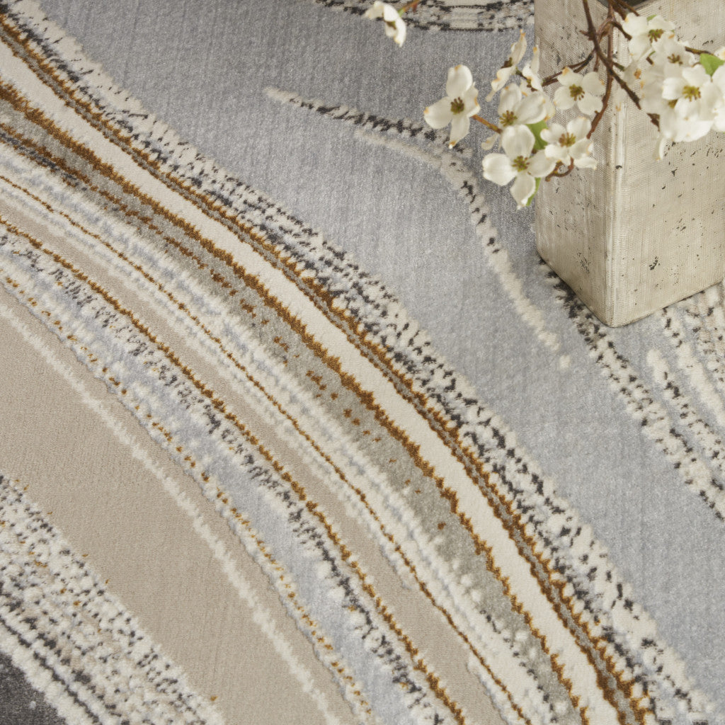 8' X 10' Ivory Gray and Brown Abstract Non Skid Area Rug