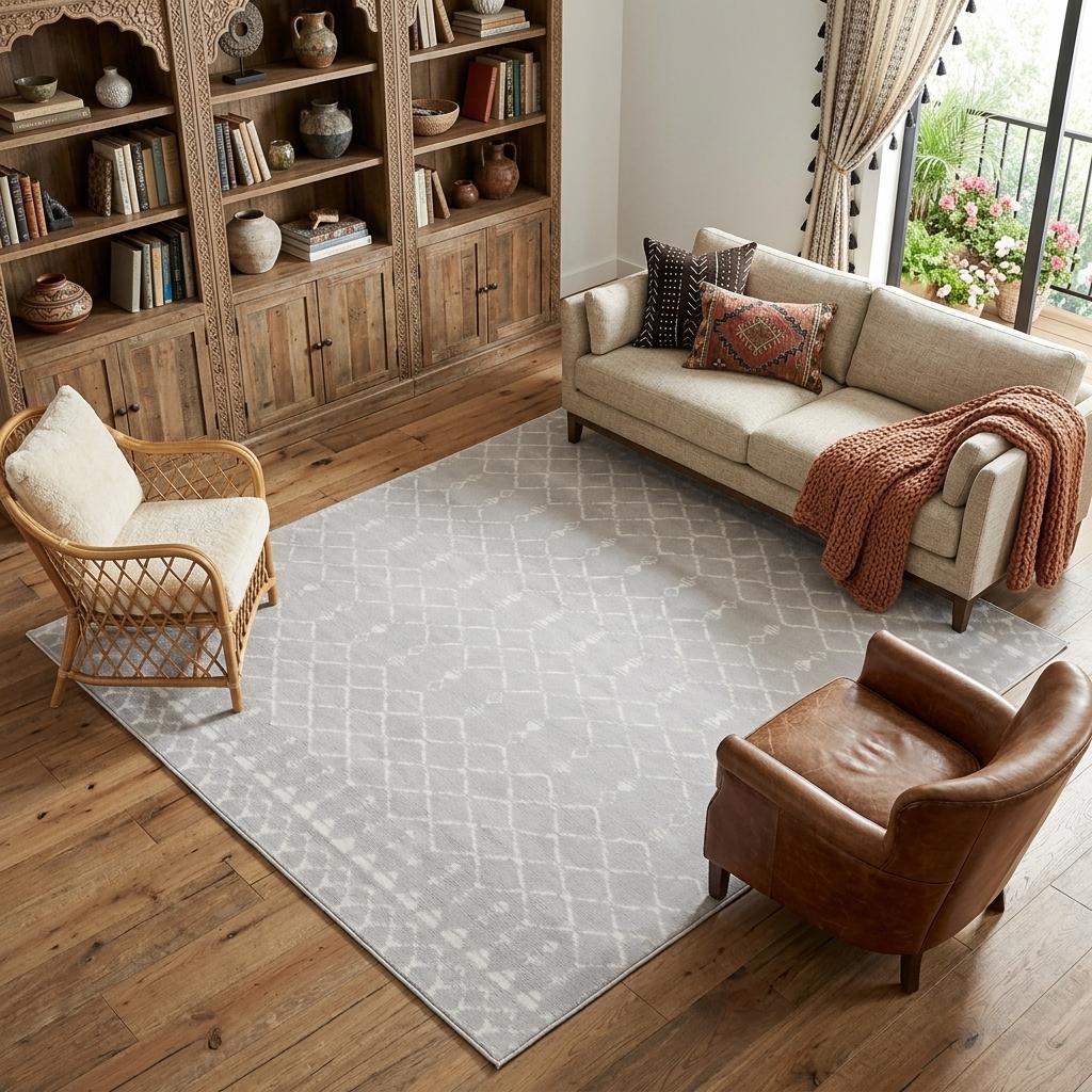 6' X 9' Gray and Ivory Moroccan Distressed Non Skid Area Rug