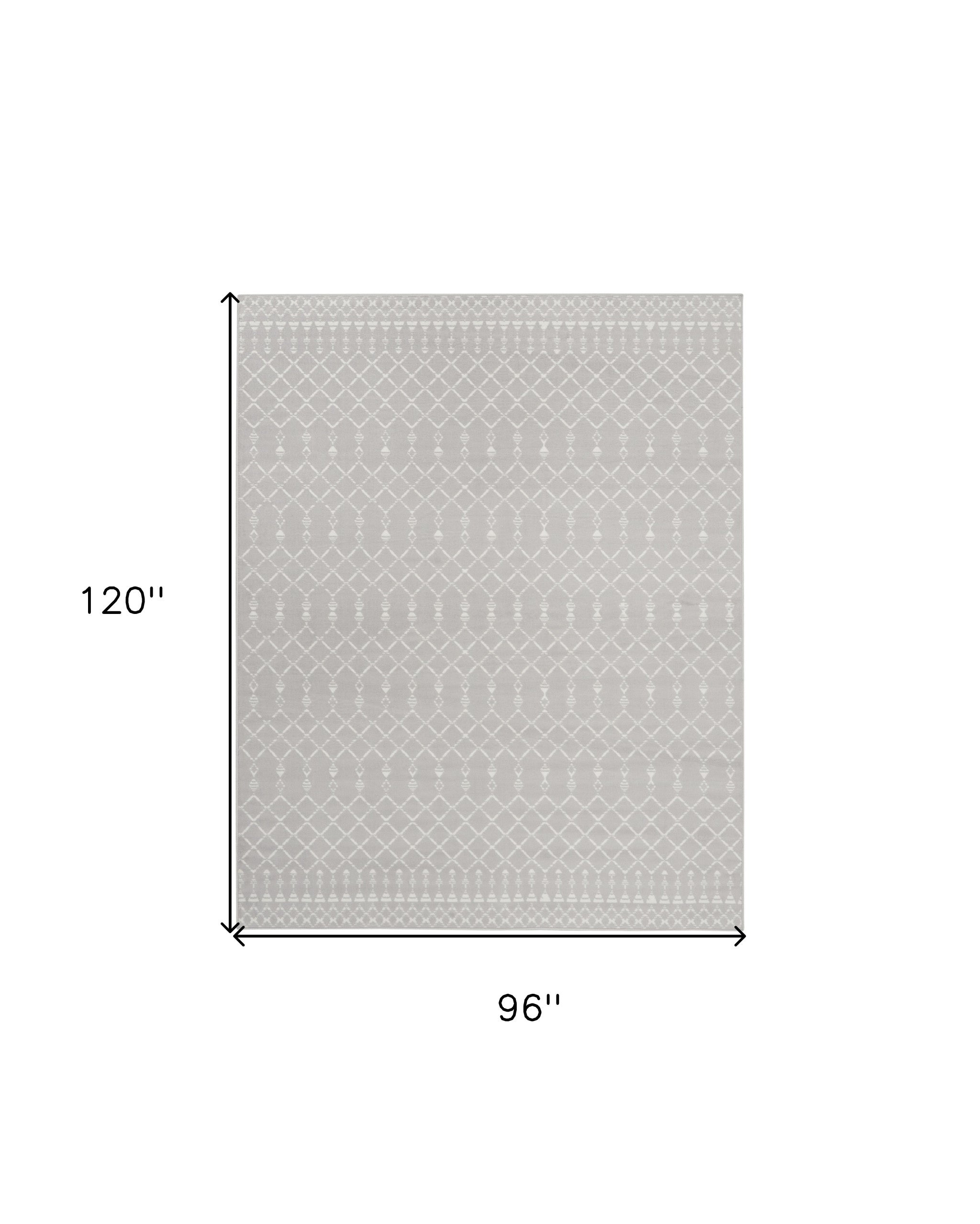 8' X 10' Gray and Ivory Moroccan Distressed Non Skid Area Rug