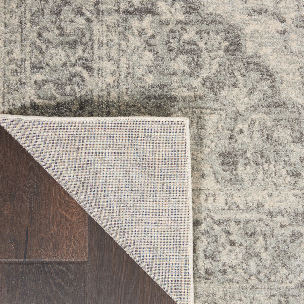 8' X 10' Ivory And Gray Floral Medallion Distressed Area Rug